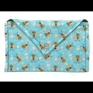 HANDMADE Fabric Bag Blue Bumblebees Storage Pouch